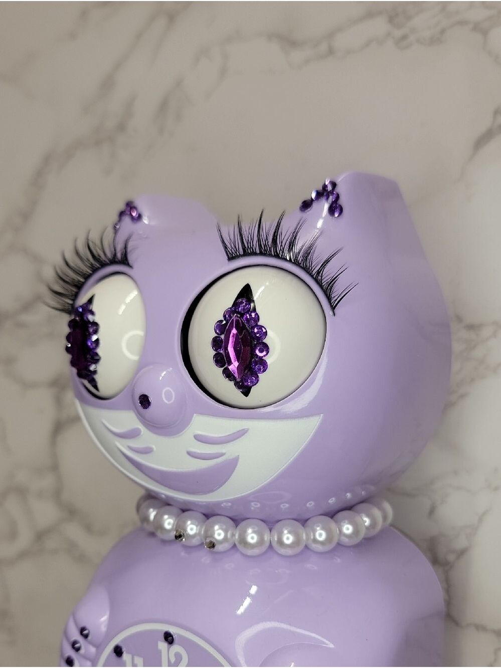 RARE RETIRED Jeweled Pastel Lilac Lady Kit Kat Cat Klock Clock - Picture 6 of 11